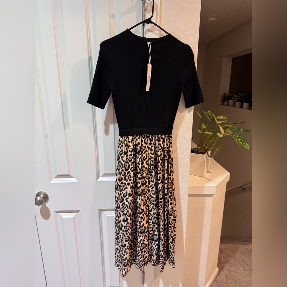 Zoe and Claire Black and Leopard Print Dress